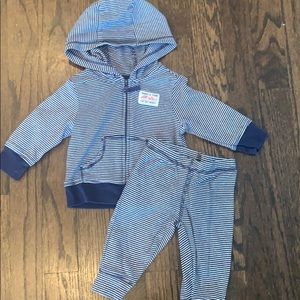 Blue striped zip-up jacket with pants size 3mo